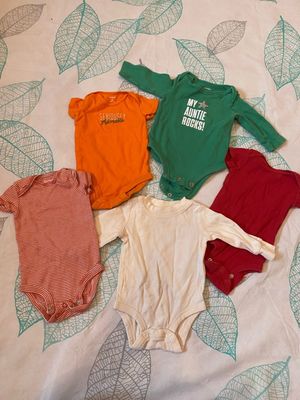 5pc Carter's 2 Long-Sleeve Baby One-Piece and 3 short sleeve onsies